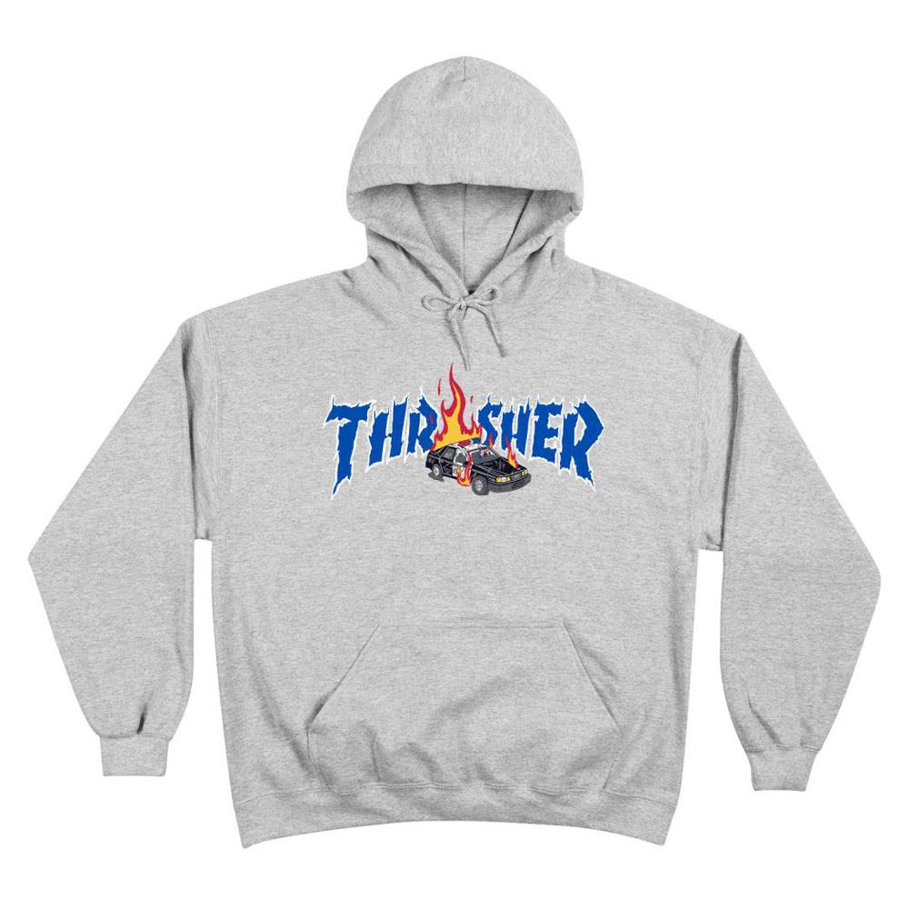 パーカー・フーディ THRASHER Burning Car Graphic Hoodie Gray TR2403HD07MG Thrasher Cop Car Hoodie - Grey – Source BMX