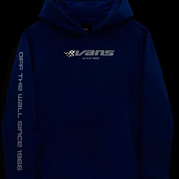 Vans Boys Reflective Checkerboard Flame Pullover Hoodie - True Blue