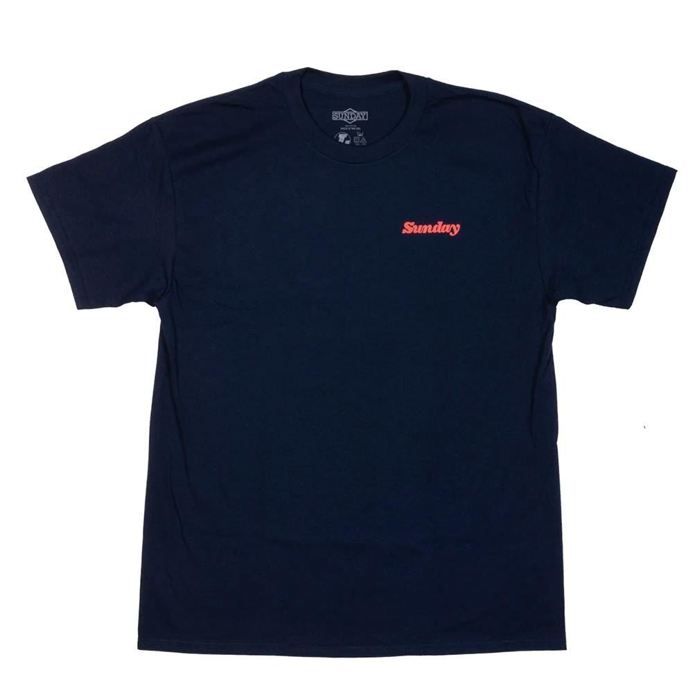 Sunday Winners Wreath T-Shirt - Navy With Red And Yellow Wreath