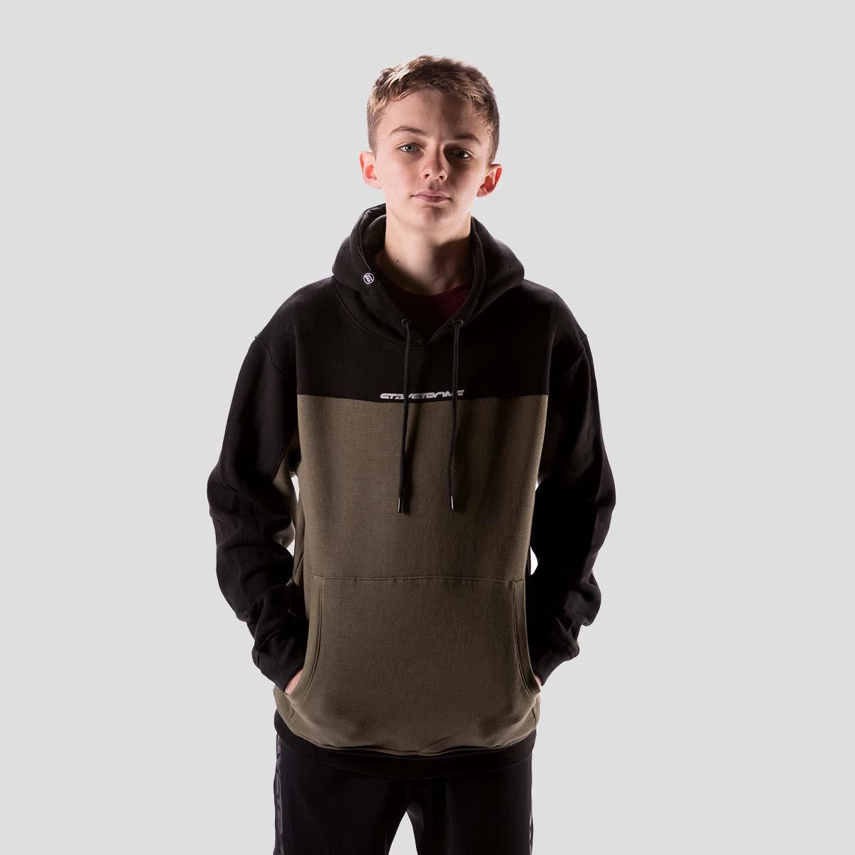 Stay Strong Cut Off Hoodie - Black/Olive
