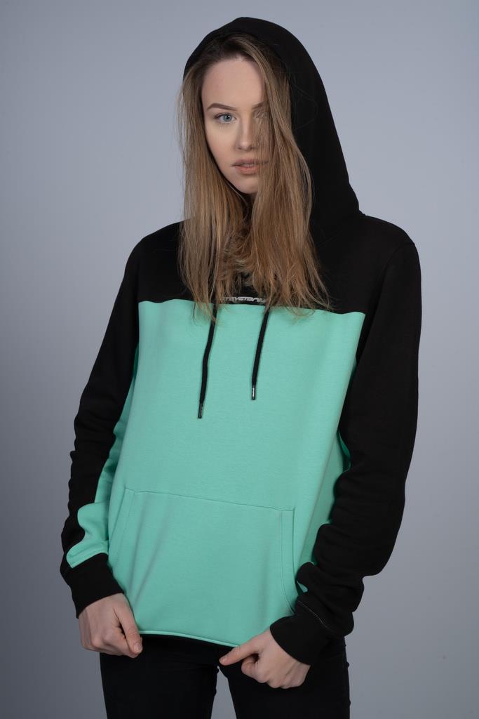 Stay Strong Cut Off Ladies Hoodie - Nero/Mint