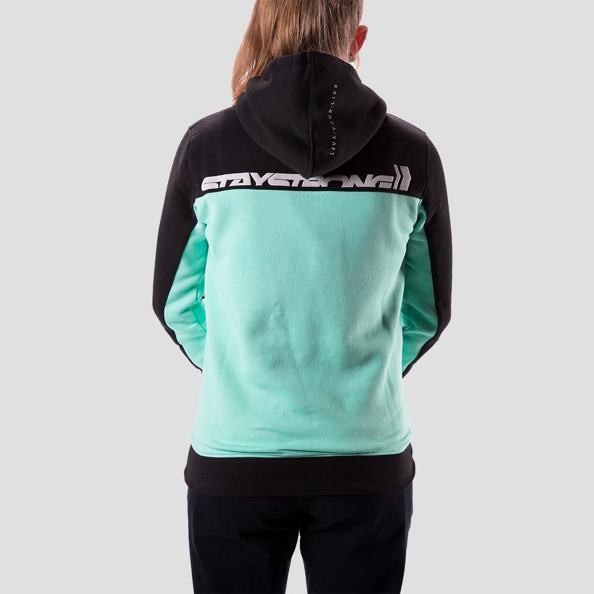 Stay Strong Cut Off Ladies Hoodie - Nero/Mint