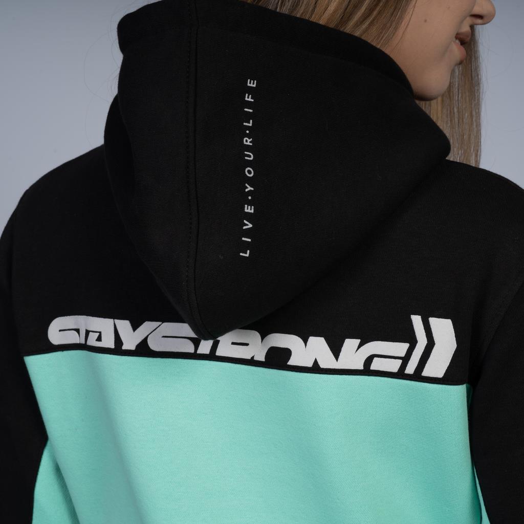 Stay Strong Cut Off Ladies Hoodie - Black/Mint