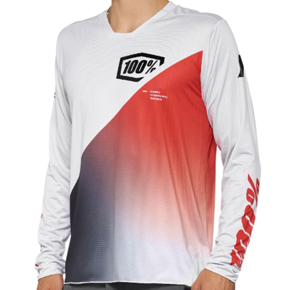 100% R-Core-X Long Sleeve 2022 Race Jersey - Grey/Racer Red