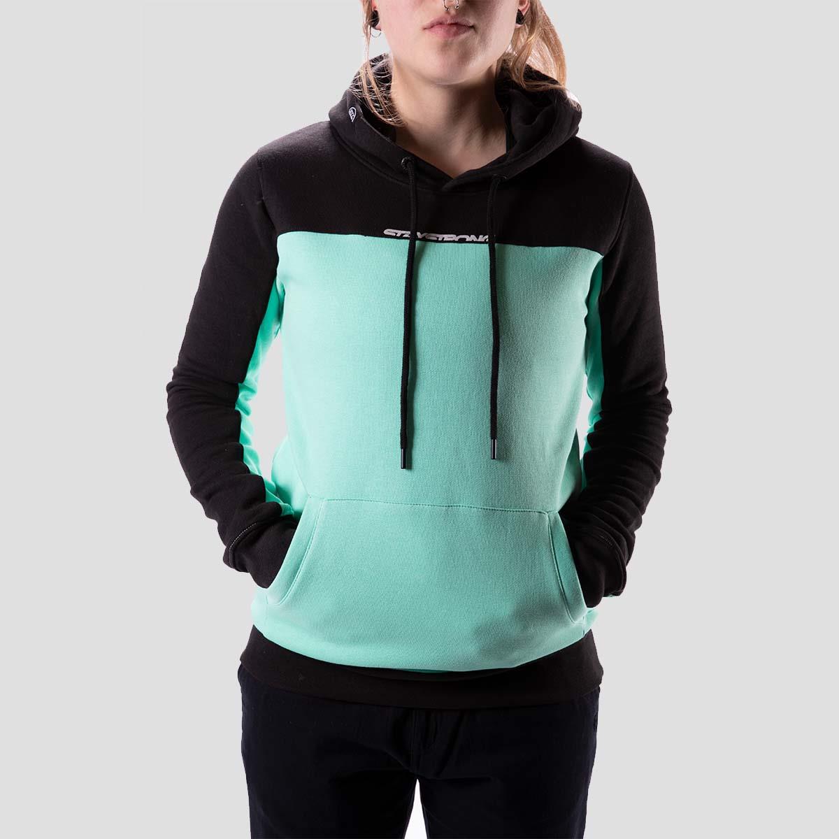 Stay Strong Cut Off Ladies Hoodie - Nero/Mint