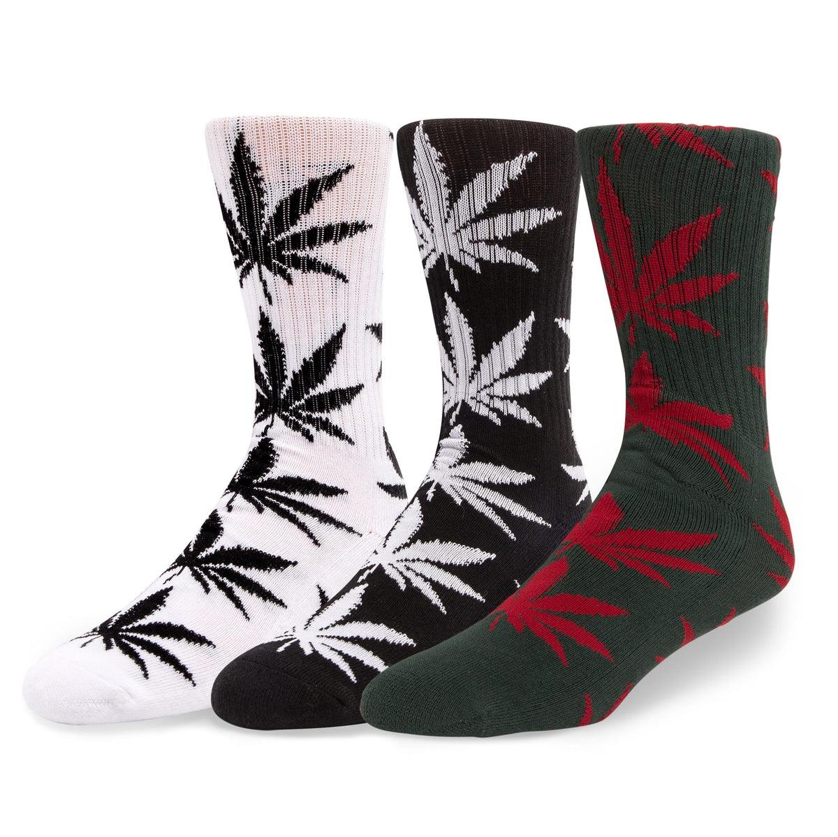Huf Essentials Plantlife Sock 3-Pk - Black/White/Red