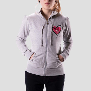 Stay Strong Luv Heart Womens Zip Hoodie - Heather Grey