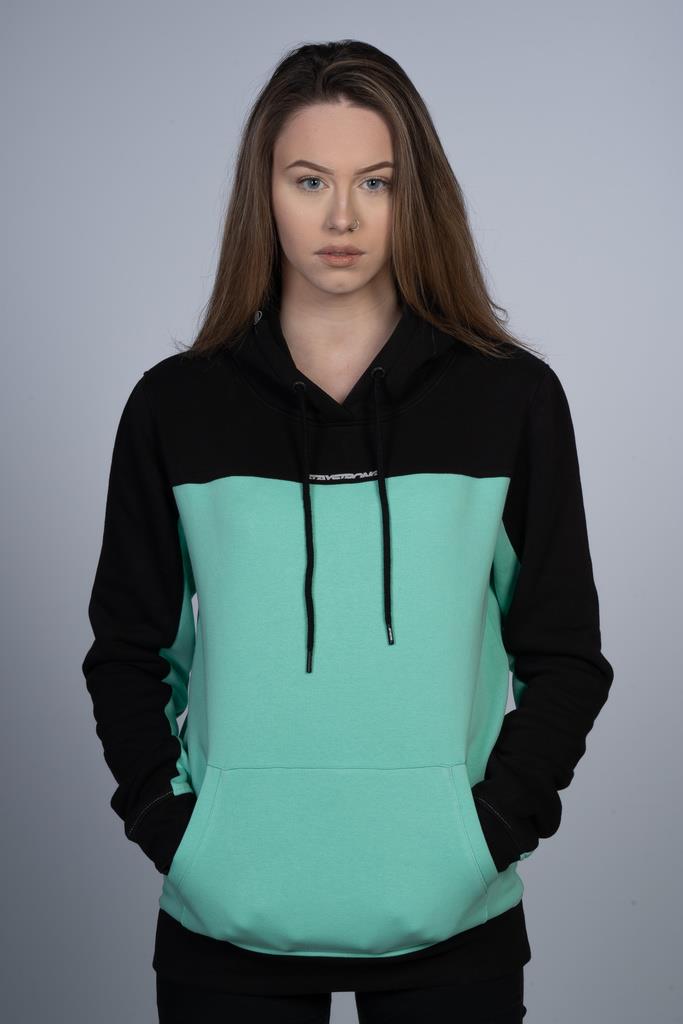 Stay Strong Cut Off Ladies Hoodie - Nero/Mint