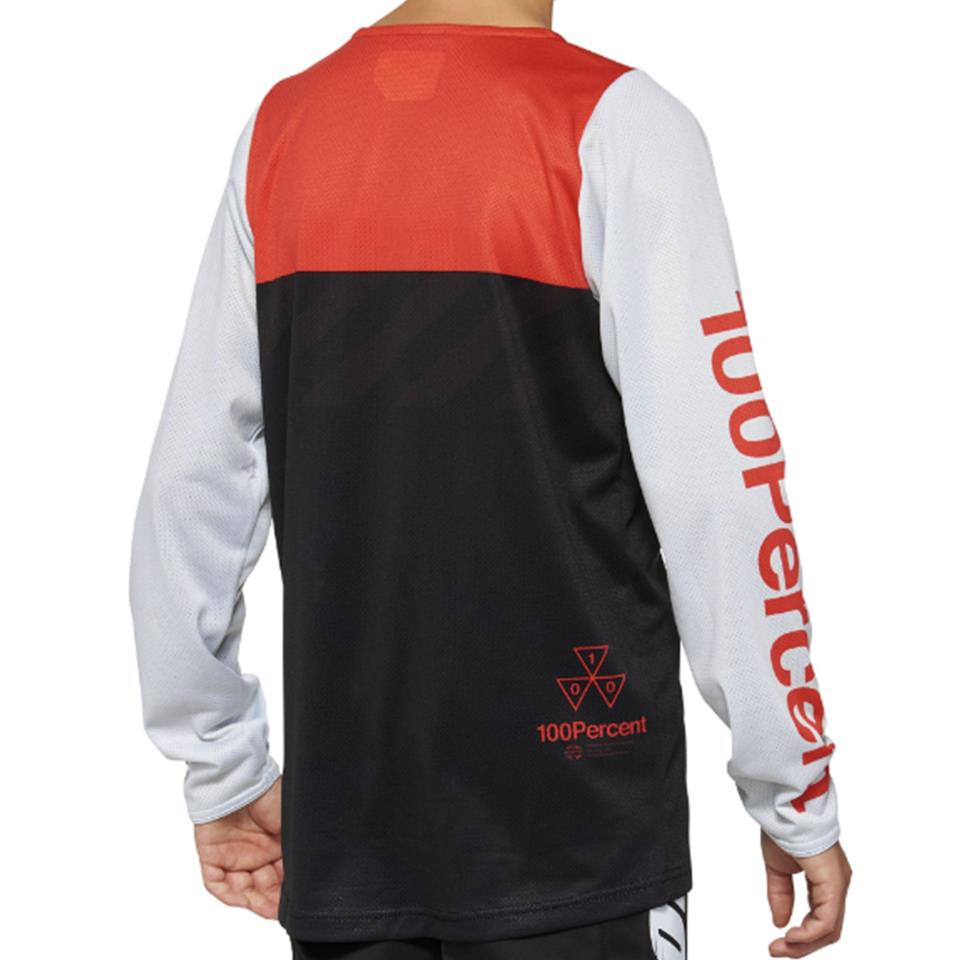 100% R-Core Youth Long Sleeve 2022 Race Jersey - Black/Racer Red