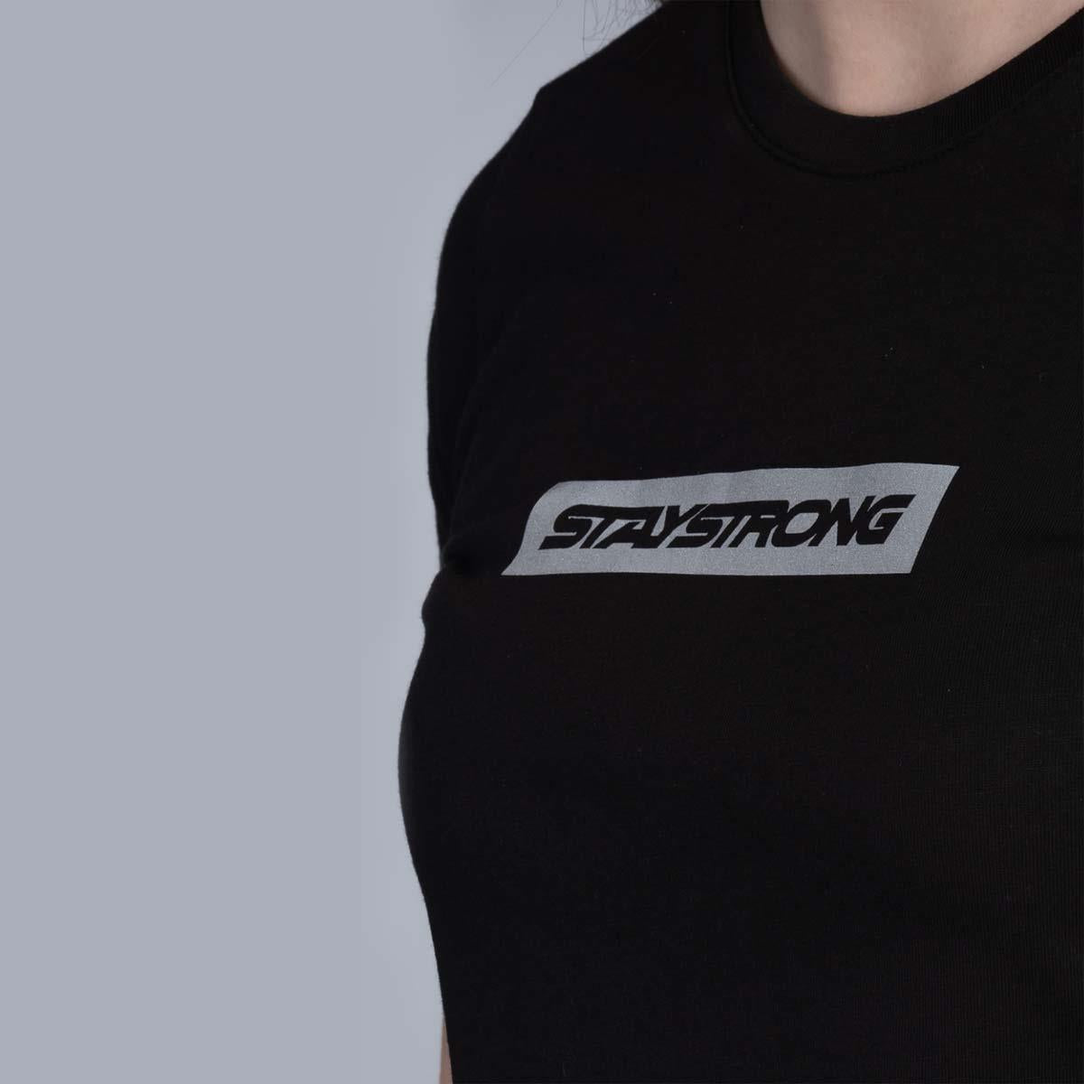 Stay Strong Word Box Reflective Ladies T-Shirt - Black