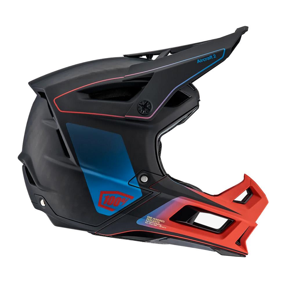 100% Aircraft 2 Race Helmet - Carbon Steel Blue/Neon Red