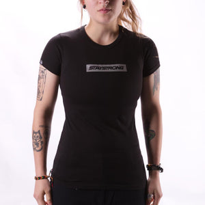 Stay Strong Wort Box Reflektierende Damen T -Shirt - Schwarz